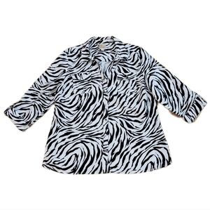 JM‎ Collection Petite black & white animal print 100% linen 3/4 sleeve size 12P